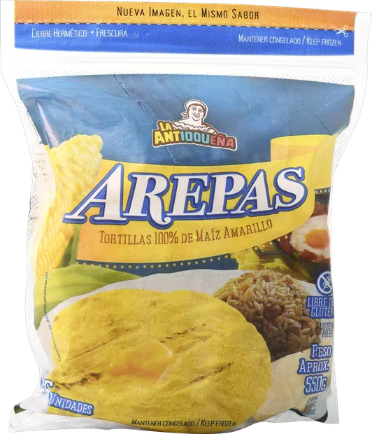 Empaque de Arepas de maíz amarillo La Antioqueña